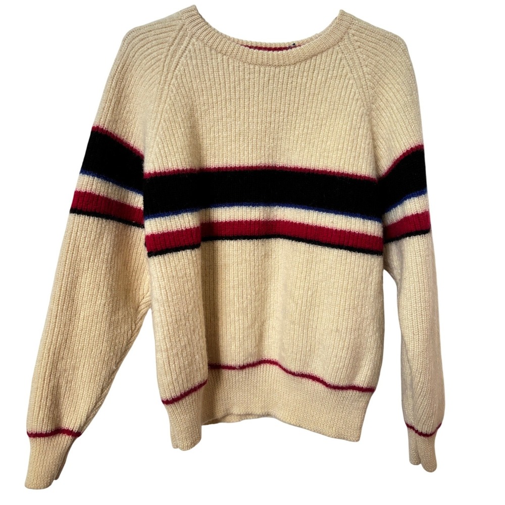Gant The Rugger Vintage Wool Stripe Ribbed Crewneck Sweater Cream Red Navy Flaws